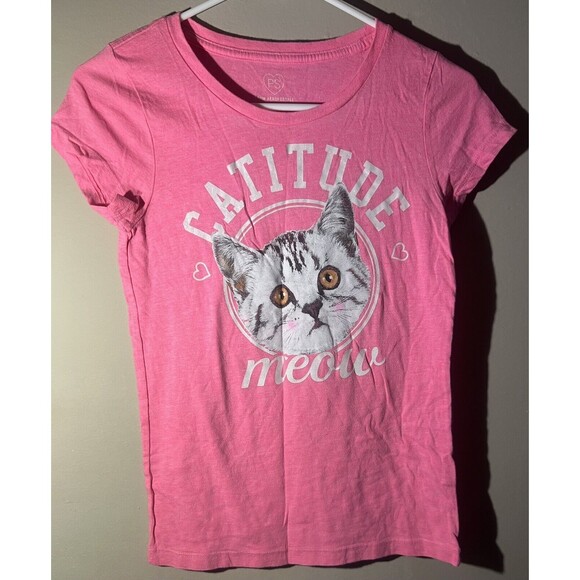 PS FROM AEROPOSTALE GIRLS SIZE 14 KIDS Catitude Meow Pink TEE SHIRT - Picture 1 of 3